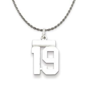 Sterling Silver Athletic Lg Polished Number 19 Necklace - 20 Inch